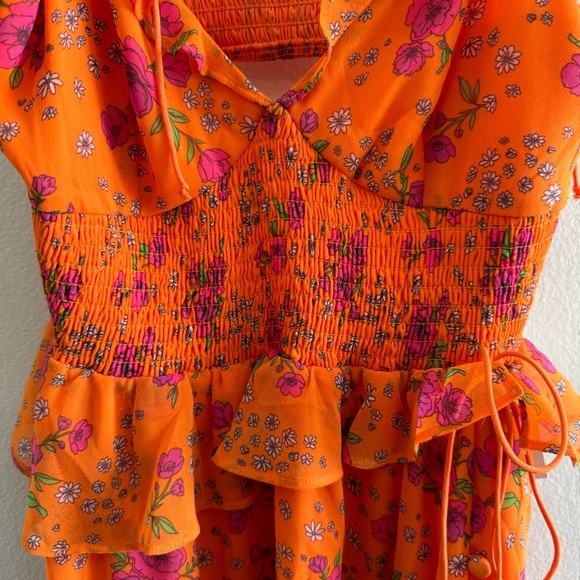 NWT For Love & Lemons Peony Asymmetric High-Low Floral Orange Maxi Dress Small - Picture 10 of 16